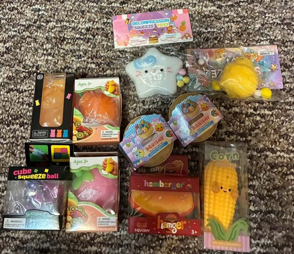 Lot of 10 squishy toys gummy bear cube fruit hello kitty dumpling new
